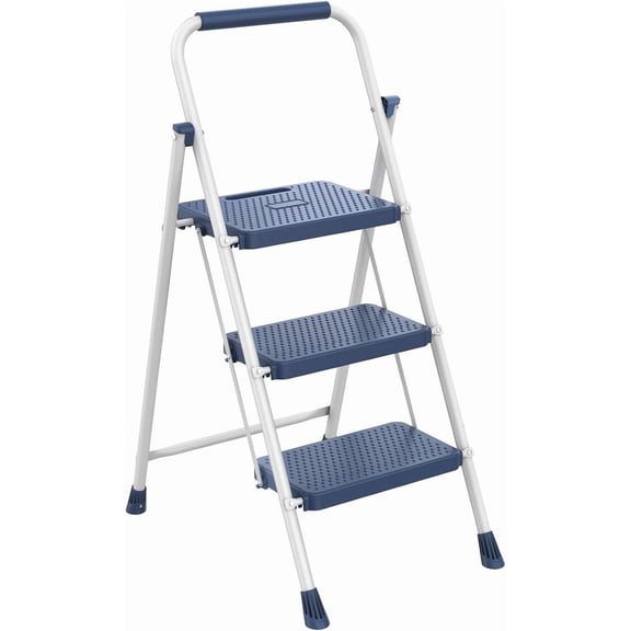 Step Ladder, 3 Sturdy Step Stool with Anti-Slip Pedal & Comfortable Handrail, Portable Heavy Duty Step Stool for Kitchen, Garage & Outdoor Use, 800lbs, Calm Blue