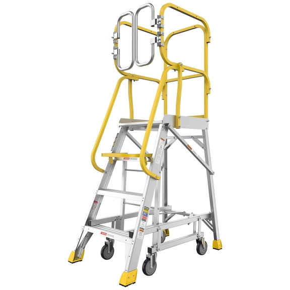 Step Ladder, 4 Step 375lbs Aluminum Rolling Platform Ladder, Silver Aluminum Ladder,Aluminum Extension Ladder, Tool Organizers Ladders 4 Step 375lbs Aluminum Rolling Platform Ladder