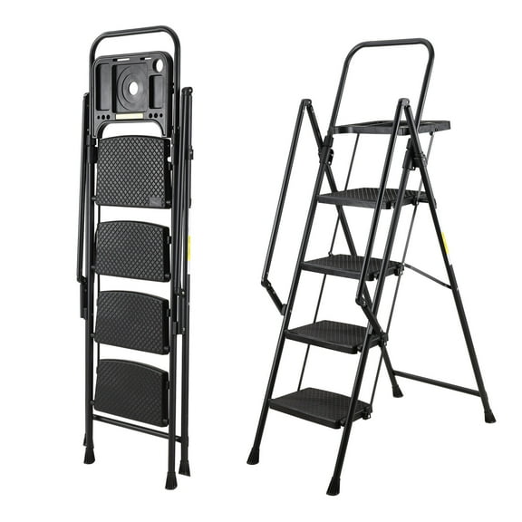 Step Ladder 4 Step Ladder, Folding Step Stool with Non-Slip Wide Pedals, Soft Handle, Non-Slip Feet, Sturdy Steel Construction, 330 lb Capacity Steel Ladder, Suitable for Home & Office,Extension Ladd