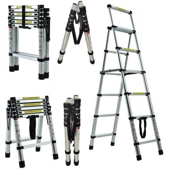 Step Ladder 5+6 Step Extension Ladder A-Frame Ladders 5.34FT Rubber Foot Telescoping Ladder Herringbone A-ladder Lightweight Heavy Duty 330lbs Load Capacity with 74mm Widen Step Pedal, Easy to Store