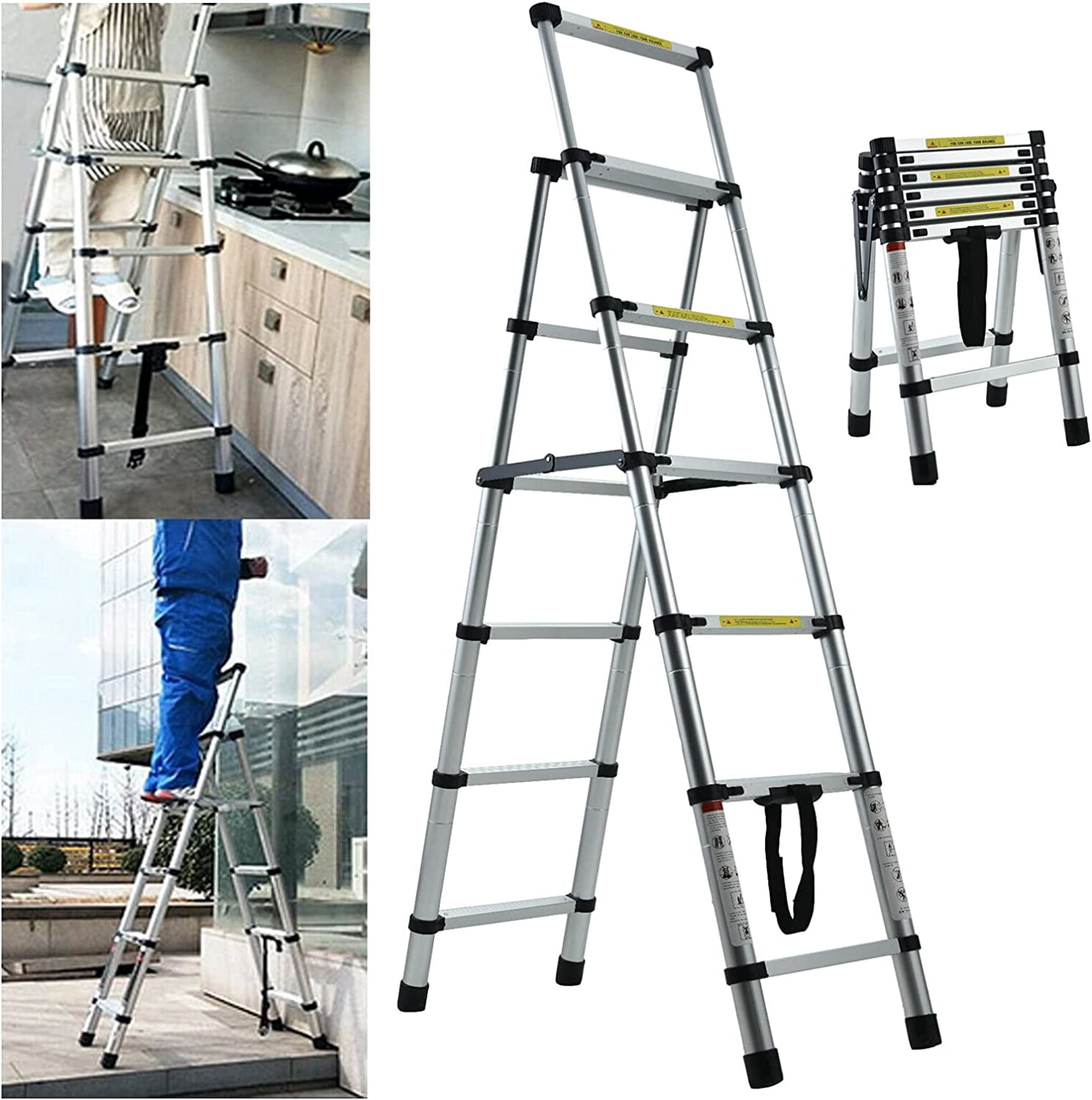 Step Ladder 5+6 Extension Ladder 5.34FT Aluminum Telescoping Ladder ...
