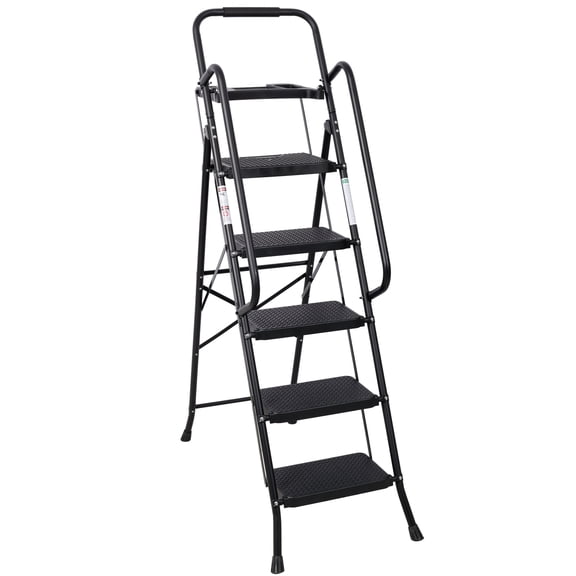 Step Ladder 5 Step Ladder, Folding Step Stool with Wide Anti-Slip Pedal, Sturdy Steel Ladder 330 LBS Load Capacity, Convenient Handrail, Lightweight, Portable Steel Step Stool,Aluminum Ladder