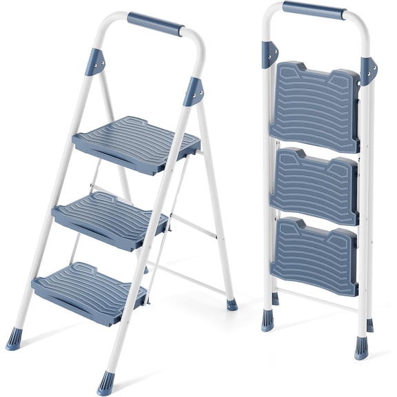 Step Ladder, 900lbs Sturdy Step Stool with Handrail, Non-Skid Wide Pedals, Foldable 3 Stepladder with Safety Locking for Home, Garage, Garden, Office