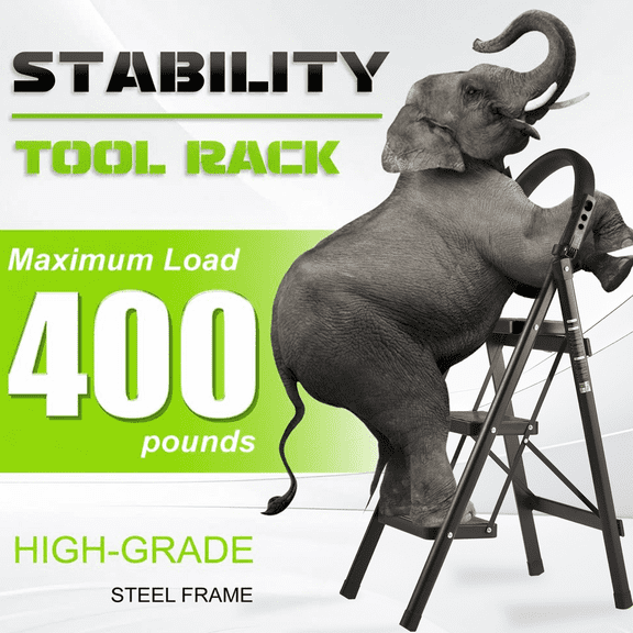 OUTMASTER Step Ladder, Adult Step Ladders 3 Step with Padded Handrails,400 Lbs Capacity. Black