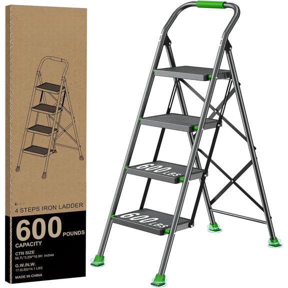Step Ladder Foldable Folding Stool - for Home Adults Kitchen 3 Stepping Extension Tall Heavy Duty with Handrails - Closet Stepstool Stair Ladders Extendable Stepladder for Indoor House 600Lbs