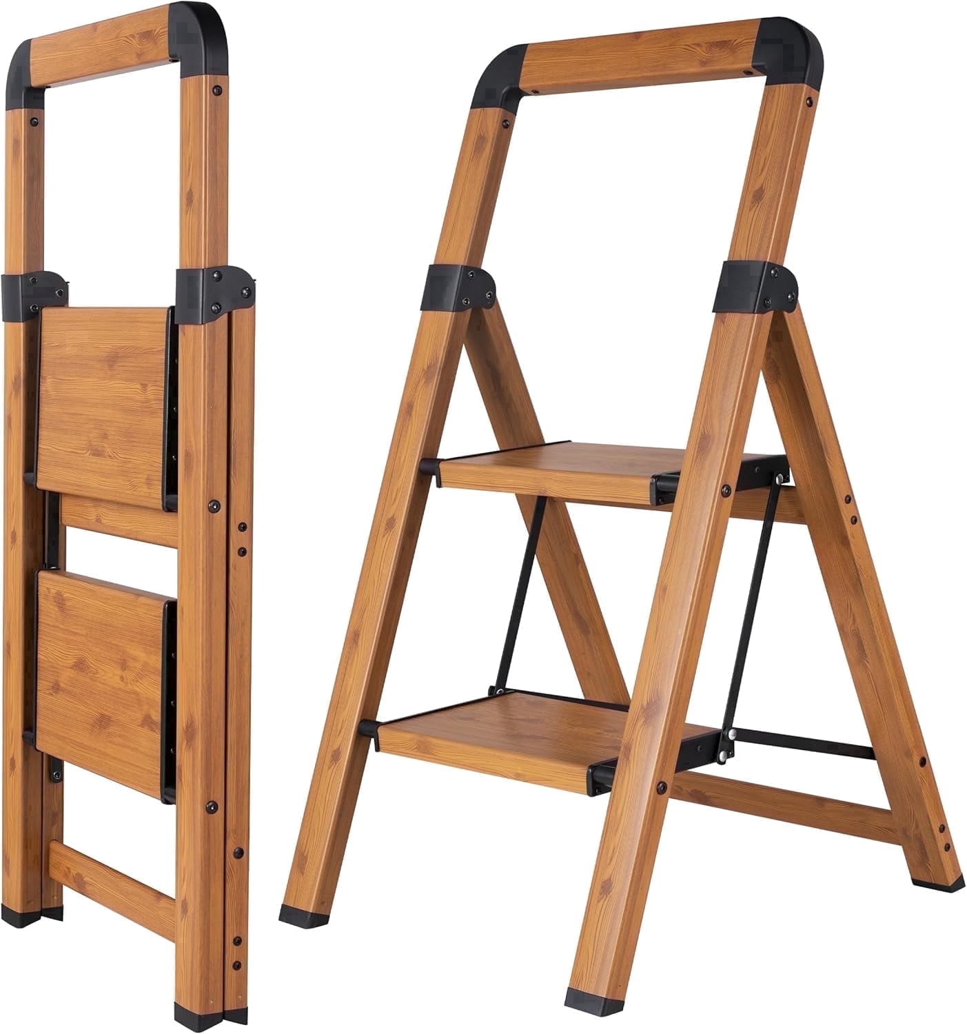 Floding Step Calmwrd Step Ladder 2-Step Woodgrain Finish Aluminum Folding Step ...