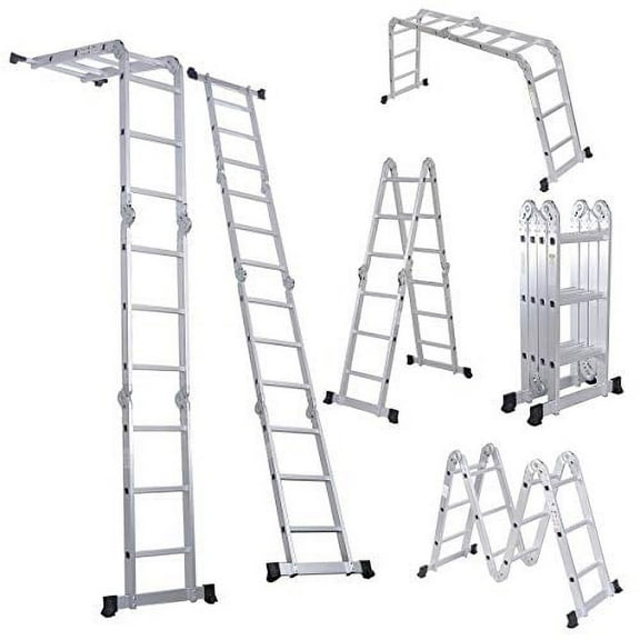 Step Ladder Folding Ladder, LUISLADDERS Multi-Purpose Aluminium Extension 7 in 1 Heavy Duty Combination EN 131 Standard, 12.5 FT