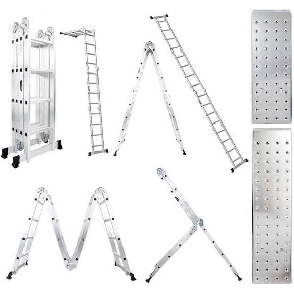 Step Ladder Folding Ladder, LUISLADDERS Multi-Purpose Aluminium Extension 7 in 1 Heavy Duty Combination EN 131 Standard, 15.5 FT
