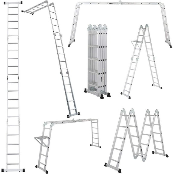 Step Ladder Folding Ladder, LUISLADDERS Multi-Purpose Aluminium Extension 7 in 1 Heavy Duty Combination EN 131 Standard, 18.5 FT