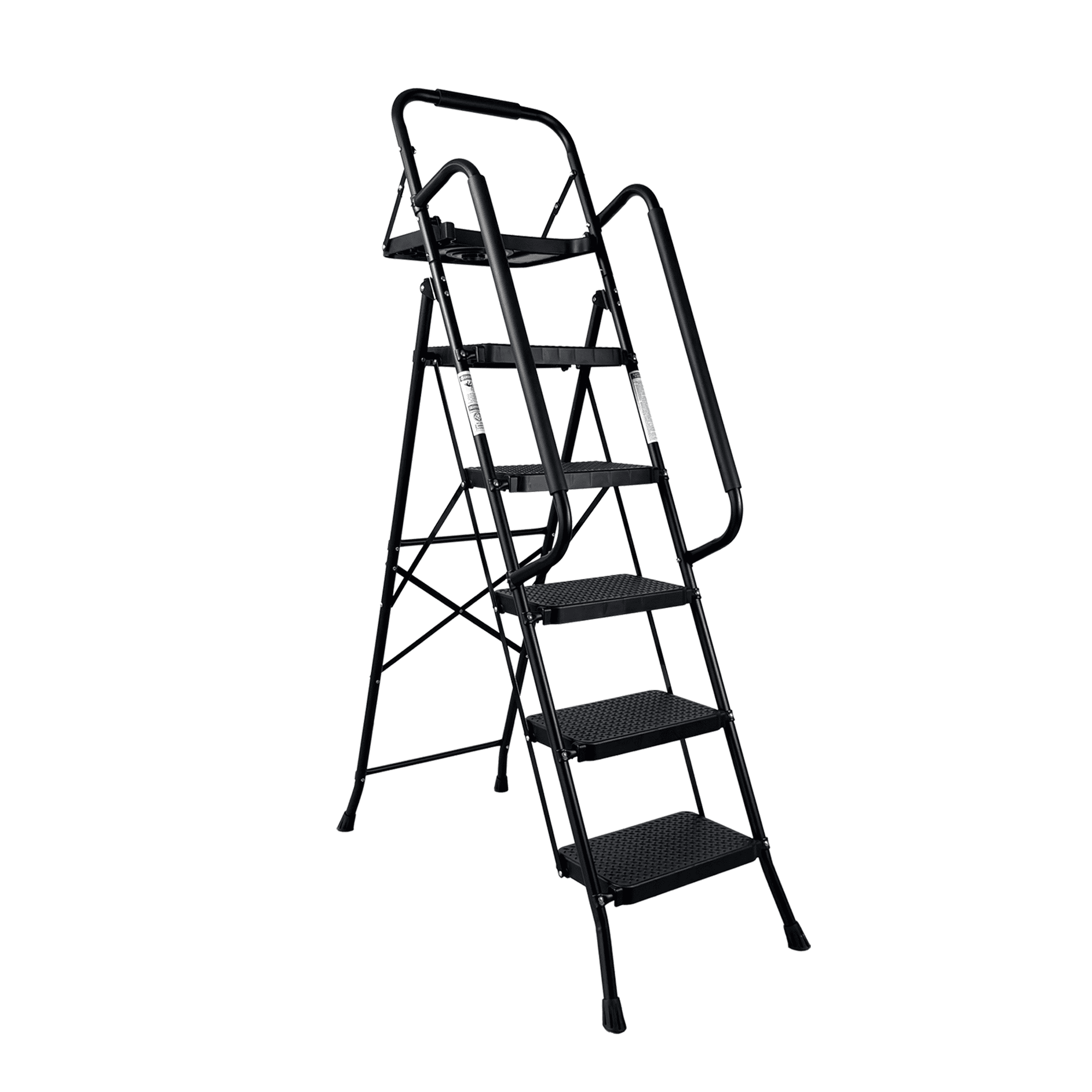Step Ladder, Folding Step Stool with Wide Anti-Slip Pedal, Sturdy Steel Ladder, Convenient Handrail, Lightweight, Portable Steel Step Stool