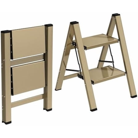 Step Ladder,Lightweight Aluminum Folding Step Stool with Anti-Slip Wide Pedal,330lbs Capacity Step Ladder for Household,Kitchen,Office - Gold