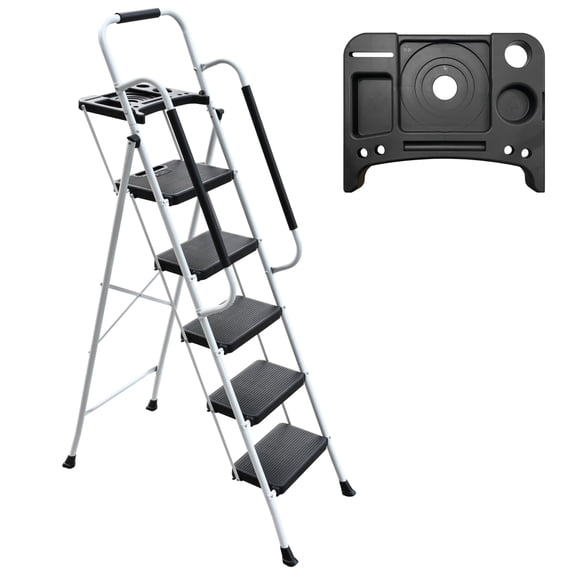 Step Ladder with Handrails Folding Step Stool with Tool Plateform, 330 lb Capacity Step Stools for Adults