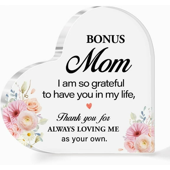 Step-Mom Gifts,Gift for Bonus Mom,I'm So Grateful to Have You in My Life Sign Acrylic Heart Plaque,Gift for Stepmother Birthday Christmas Mother' Day, Appreciation Gifts for Step-Mom