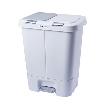 Step N’ Sort 11 gal 2 Compartment Trash & Recycling Bin Kitchen Garbage Can White