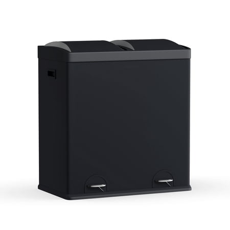 Step N' Sort 16 Gallon 2 Compartment Kitchen Trash Can & Recycling Bin, Black