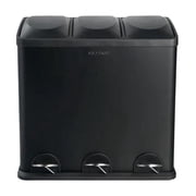 Step N' Sort Kitchen Trash Can, 16 Gallon Stainless Steel 3 Compartment Recycle Step Lid Garbage Bin, Black