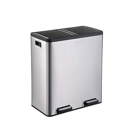 Step N' Sort 18.5 Gallon Kitchen Dual Compartment Garbage Can, Silver