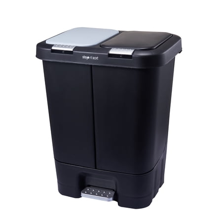 Step N' Sort Dual Plastic Trash and Recycle Bin with Slow Close Lid, Black, 11 gal