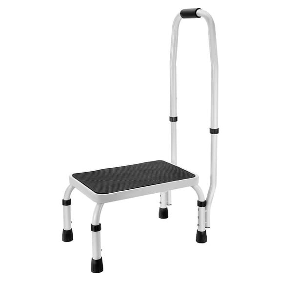 Step Stool 1-Step 330lbs Capacity Adjustable Height, Steel Ladder with Handle, Portable Non-Slip Step Stool for Adults, Office, RVs, & Pets
