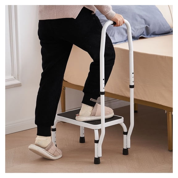 Step Stool 1-Step 330lbs Capacity, Adjustable Height Steel Ladder with Handle, Portable Non-Slip Step Stools for Adults, , RVs, Office, Pets