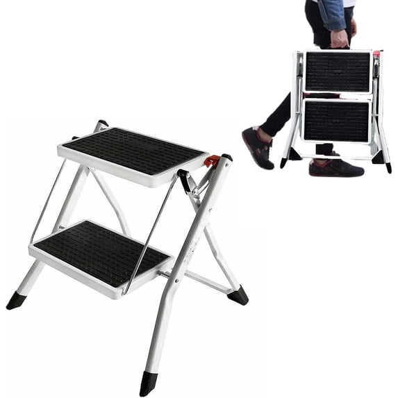 Step Stool 2 Step Mini Folding Step Stool with Wide Anti-Slip Pedal, Caravan Steps, Folding Camping Step, Foldable Kitchen Stool, Easy to Store, Weight Capacity 150 KG