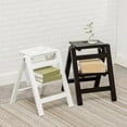 Step Stool, 3Step folding, portable, made of the solid wood, four