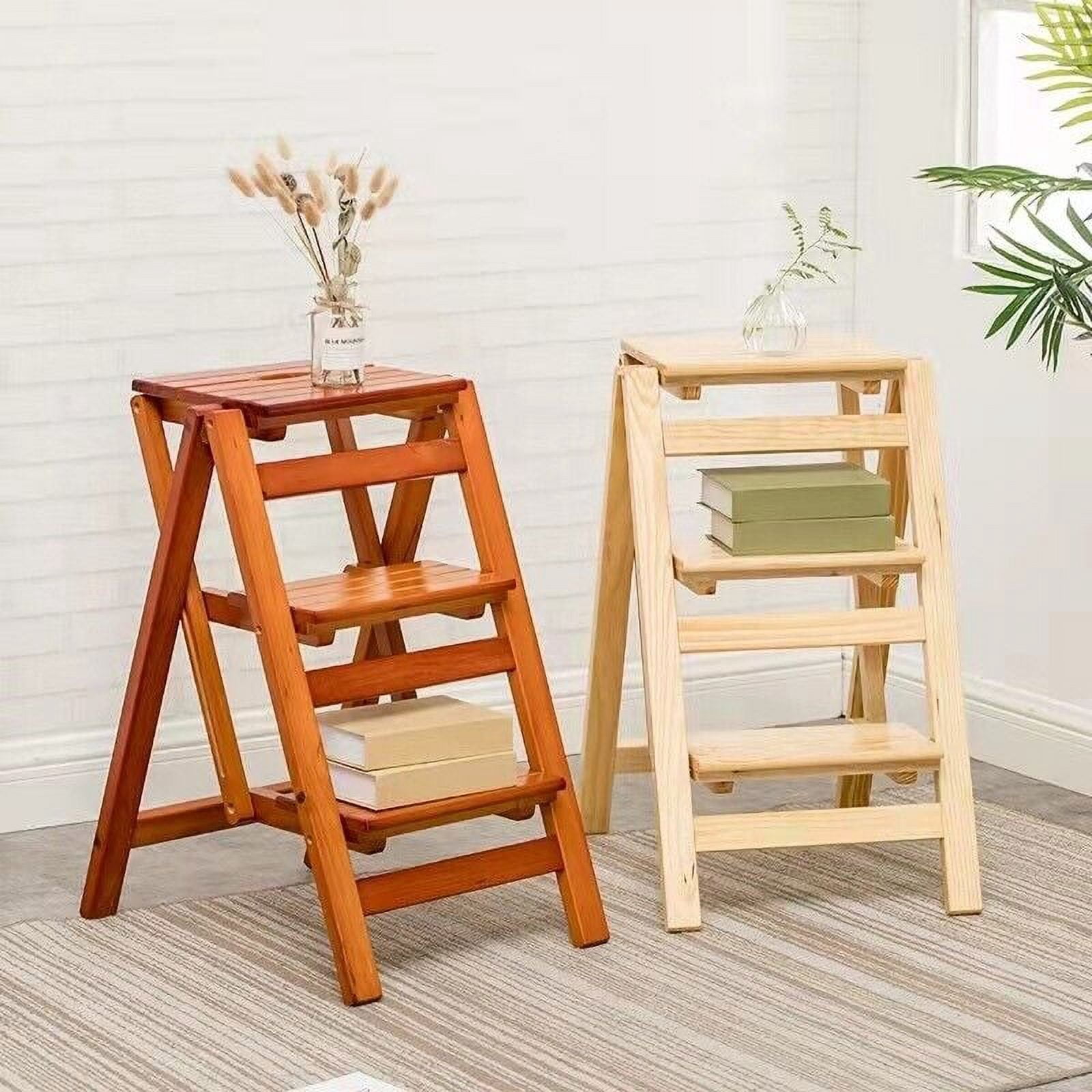 Step Stool, 3-Step folding, portable, made of the solid wood, four ...
