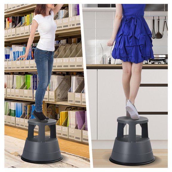 Step Stool, 330 Lbs Load Capacity, Non-Slip Rubber Platform, Spring Loaded Wheels