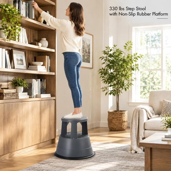Step Stool, 330 Lbs Weight Capacity, Non-Slip Rubber Platform, Spring Loaded Wheels