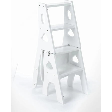 Step Stool, 4-Step or 3-Step Folding, Portable, Made of The Solid Wood, Four Color Available (White, Chair)