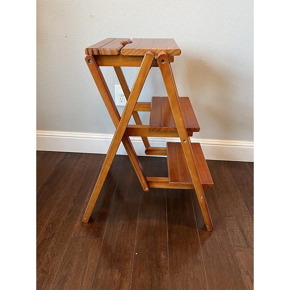 Step Stool, 4-Step or 3-Step Folding, Portable, Made of The Solid Wood, Three Color Available (3-Step Amber)