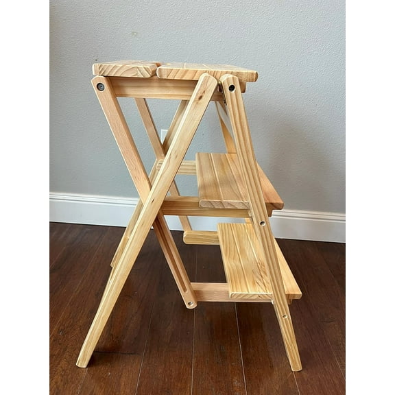 Step Stool, 4-Step or 3-Step Folding, Portable, Made of The Solid Wood, Three Color Available (3-Step Log Color)