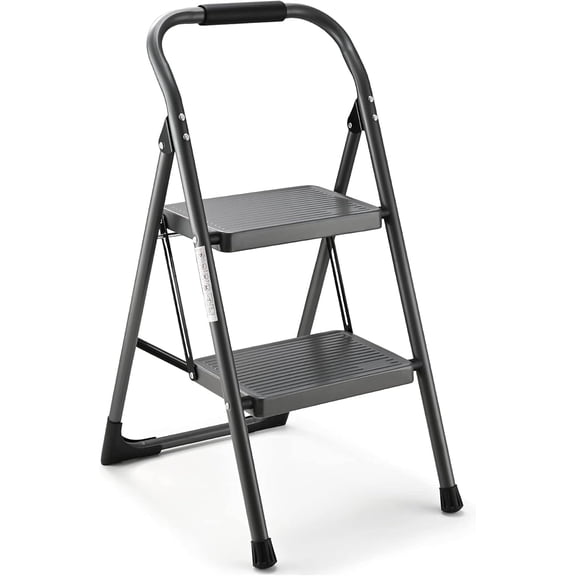 Step Stool for Adults,2 Step Ladder Folding 330lbs Anti Slip Step Stool,Foldable Ergonomic 2 Steel Stool with Wide Pedal for Home, Kitchen, Office (Gray)