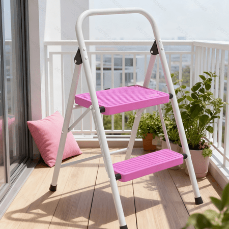 Step Stool for Adults,2 Step Ladder Folding 330lbs Anti Slip Step Stool,Foldable Ergonomic 2 Steel Stool with Wide Pedal for Home, Kitchen, Office (Pink & White)