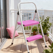 Step Stool for Adults,2 Step Ladder Folding 330lbs Anti Slip Step Stool,Foldable Ergonomic 2 Steel Stool with Wide Pedal for Home, Kitchen, Office Pink & White