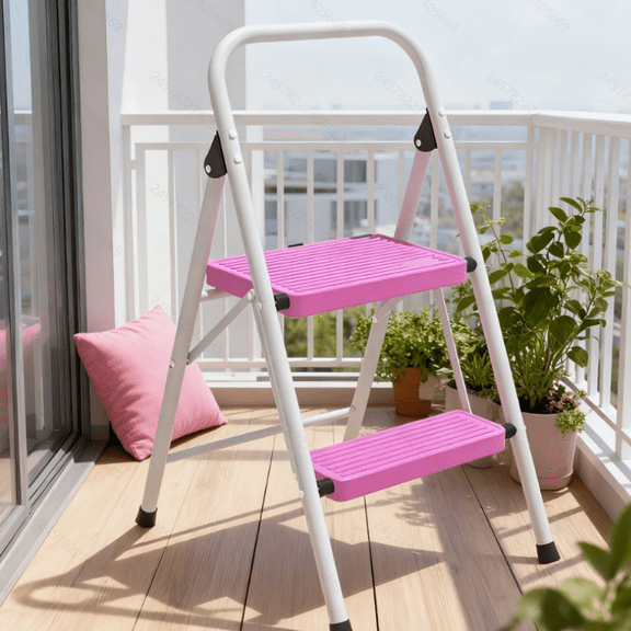Step Stool for Adults,2 Step Ladder Folding 330lbs Anti Slip Step Stool,Foldable Ergonomic 2 Steel Stool with Wide Pedal for Home, Kitchen, Office (Pink & White)