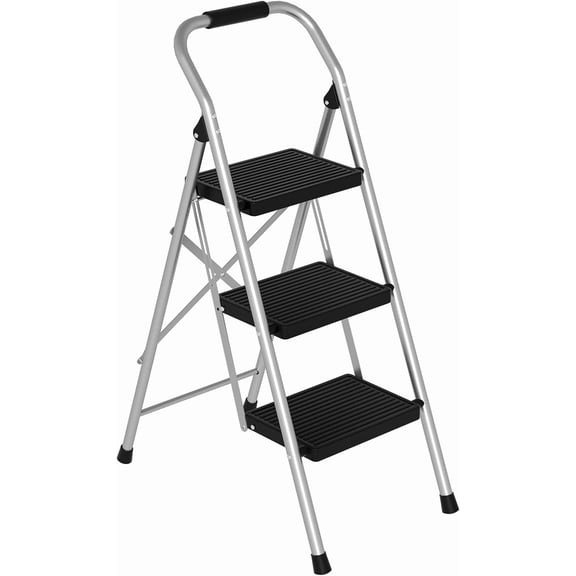 Step Stool for Adults,3 Step Ladder Folding 330lbs Anti Slip Step Stool,Foldable Ergonomic 3 Step Stool with Wide Pedal for Home, Kitchen, Office (Sliver)