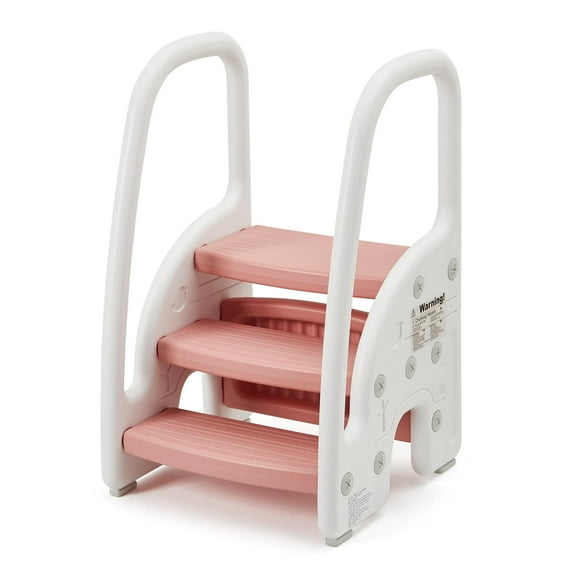 Step Stool for Bathroom Sink,Adjustable 3 Step Stool for Kids,Kitchen Standing Tower,Children Learning Helper Stool with Safety Handles and Non-Slip Pads,Pink