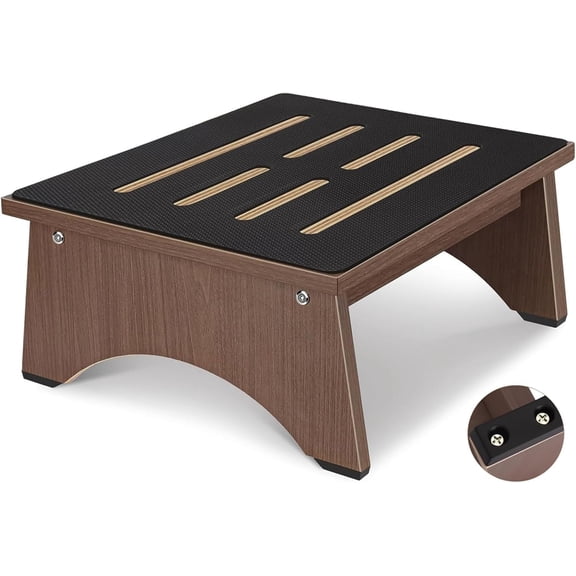 Step Stool, Bed Steps for High Beds for Adults with Non-Slip Rubber Stepping Surface and Handles, 450 LBS Capacity for Bedroom Kitchen Bathroom, or Bedside, Senior Support (Coffee Brown, Noctilucent)