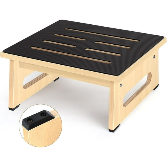 Step Stool, Bed Steps for High Beds for Adults with Non-Slip Rubber Stepping Surface and Handles, 450 LBS Capacity for Bedroom Kitchen Bathroom, or Bedside, Senior Support(Natural)