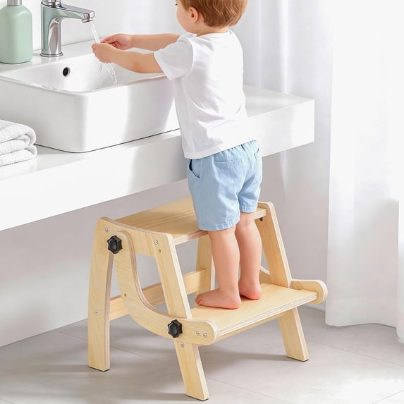 Step Stool Foldable For Convert To Chair Bathroom Sink & Potty Wooden Stools W Non Slip Base Kitchen Bedroom