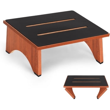 Wooden Step Stool With Non-Slip Surface - Heavy Duty Single Step For Bedroom And Kitchen