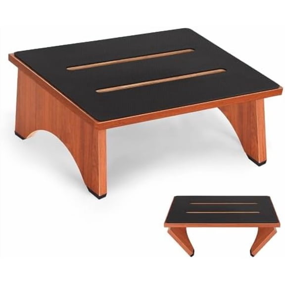Step Stool Foldable, Wooden Step Stool with Non-Slip Rubber Stepping Platform, Folding Step Stools for Adults Seniors in Bedroom, Kitchen Bathroom, RV, Bed Steps for High Beds, No Assemble (Brown)