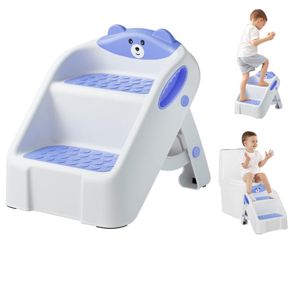 Step Stool For Bathroom Sink Foldable Non-slip With Handle 2 Stools Kitchen Bedroom Counter