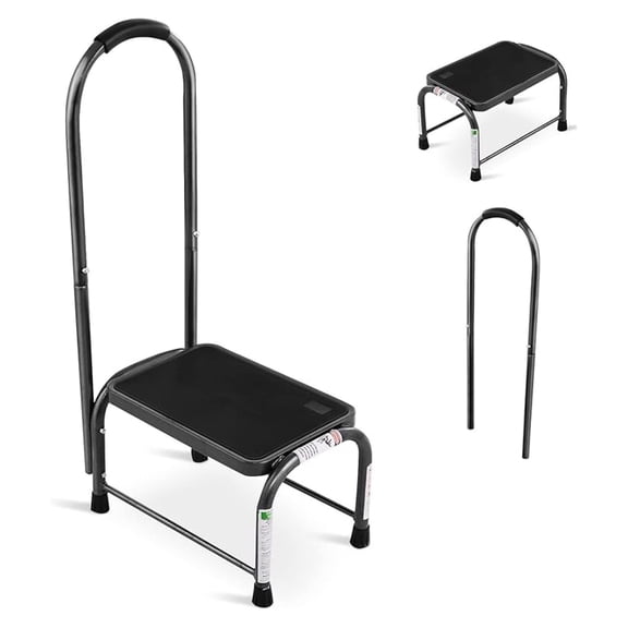 Step Stool with Handle for Adults, Bedside Stepping Stool, Wide Bed Steps for High Beds for Elderly and Kids, Holds up to 330 Pounds, Kitchen Bathroom Hospital