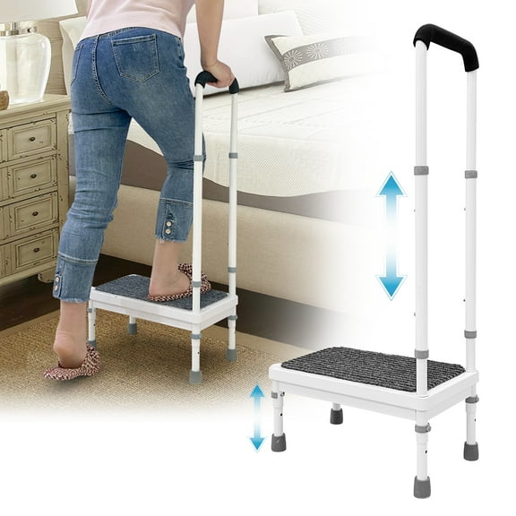 Step Stool with Handle for Elderly Adults High Beds Steps Heavy Duty Metal Stepping Stool Mobility Aids Stand Assist Medical Adjustable Bariatric Step Stool for Kitchen, Bedside, SUV, Bath - 400 lbs