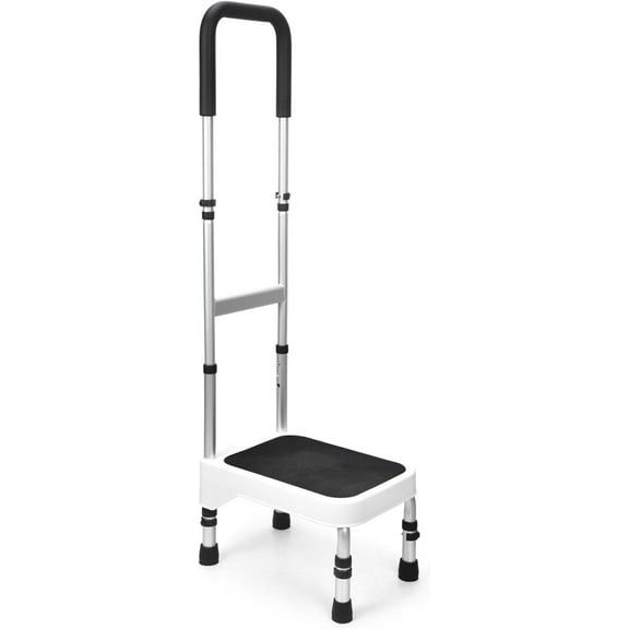 Step Stool with Handle for Elderly, Aluminum Step Stools for Adults, Step Stool for Bed, Step Stool with Adjustable Handle and Legs, 275LBS Weight Capacity, 503A