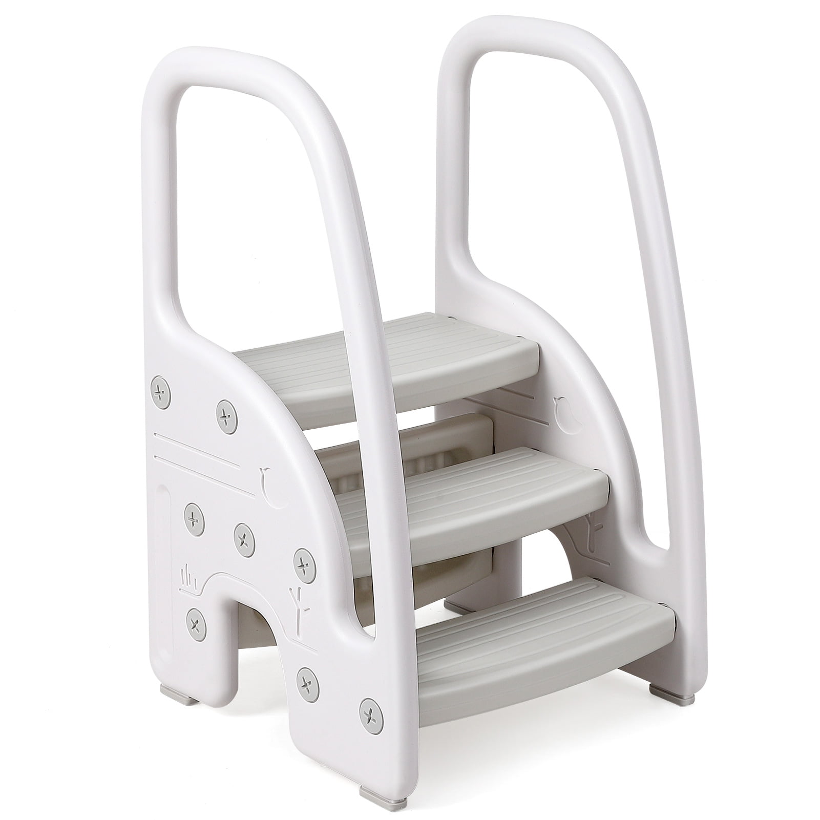 Adjustable White and Gray Plastic 2-Step Toddler Stool