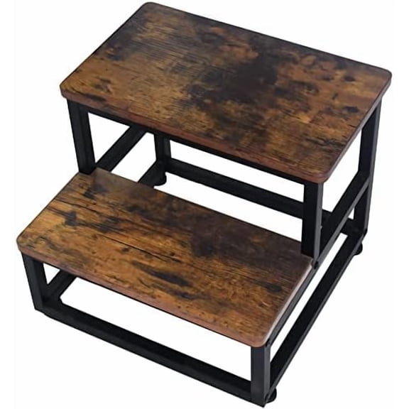 Step Stool, Multi Purpose Step Stools for Kids Adults, Round Corner Bed Step Stools for High Beds, Dog Steps Portable Stepping Stool for Bedroom Kitchen, Load 500 LB, Rustic