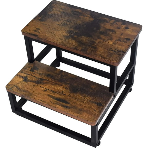 Step Stool, Multi Purpose Step Stools for Kids Adults, Round Corner Bed Step Stools for High Beds, Dog Steps Portable Stepping Stool for Bedroom Kitchen, Load 500 LB, Rustic